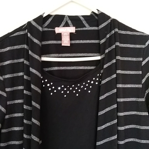 Metallic Bling Black Silver Cardigan with Front Insert Tank Top Large - Picture 5 of 13